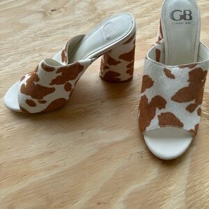 Gianni Bini Brown and White Cow Print Mules